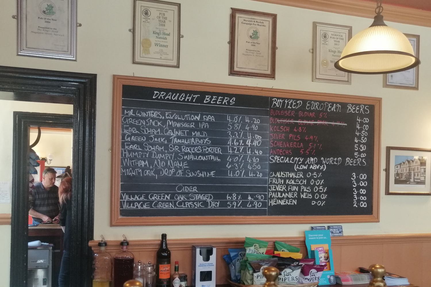 Kings Head beer menu