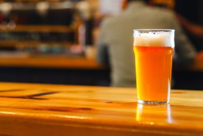 Pint of cask beer on a bar